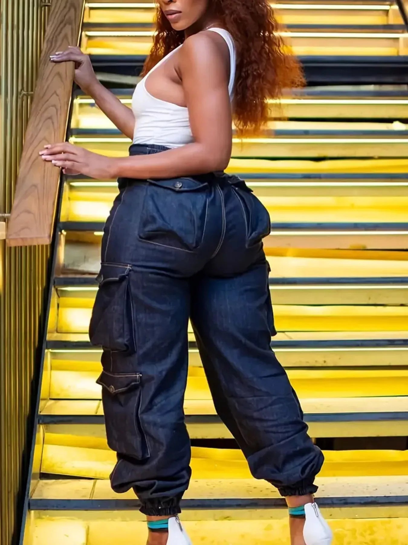 Trendsi Plus Size High-Waisted Cargo Jeans -