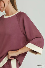 Trendsi Umgee Colorblock Crewneck Raglan Sleeve Top -