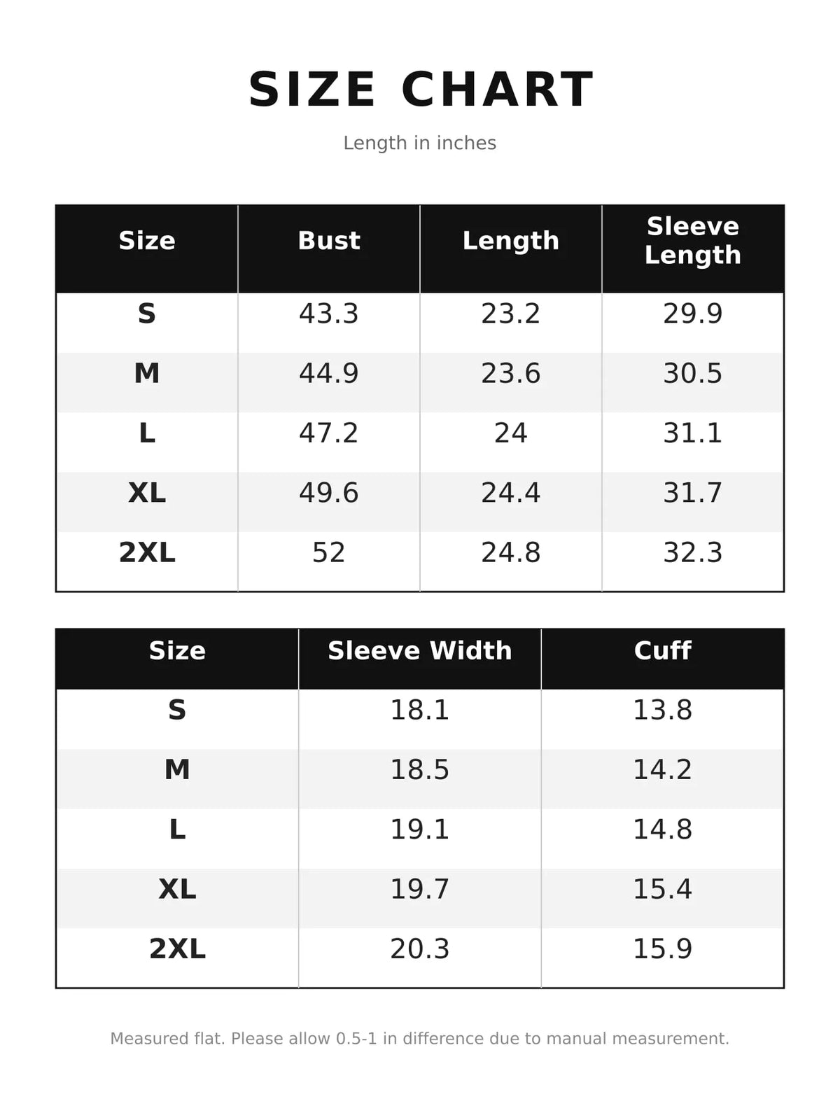 Size chart for cropped trench jacket