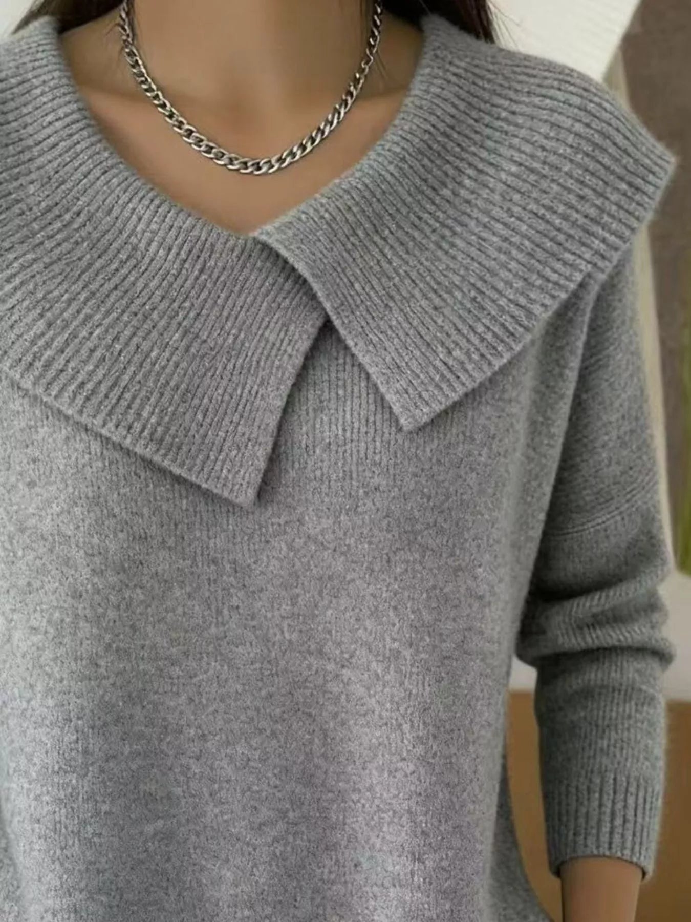 Trendsi Full Size Wide-Collar Ribbed Knit Sweater Plus Size -