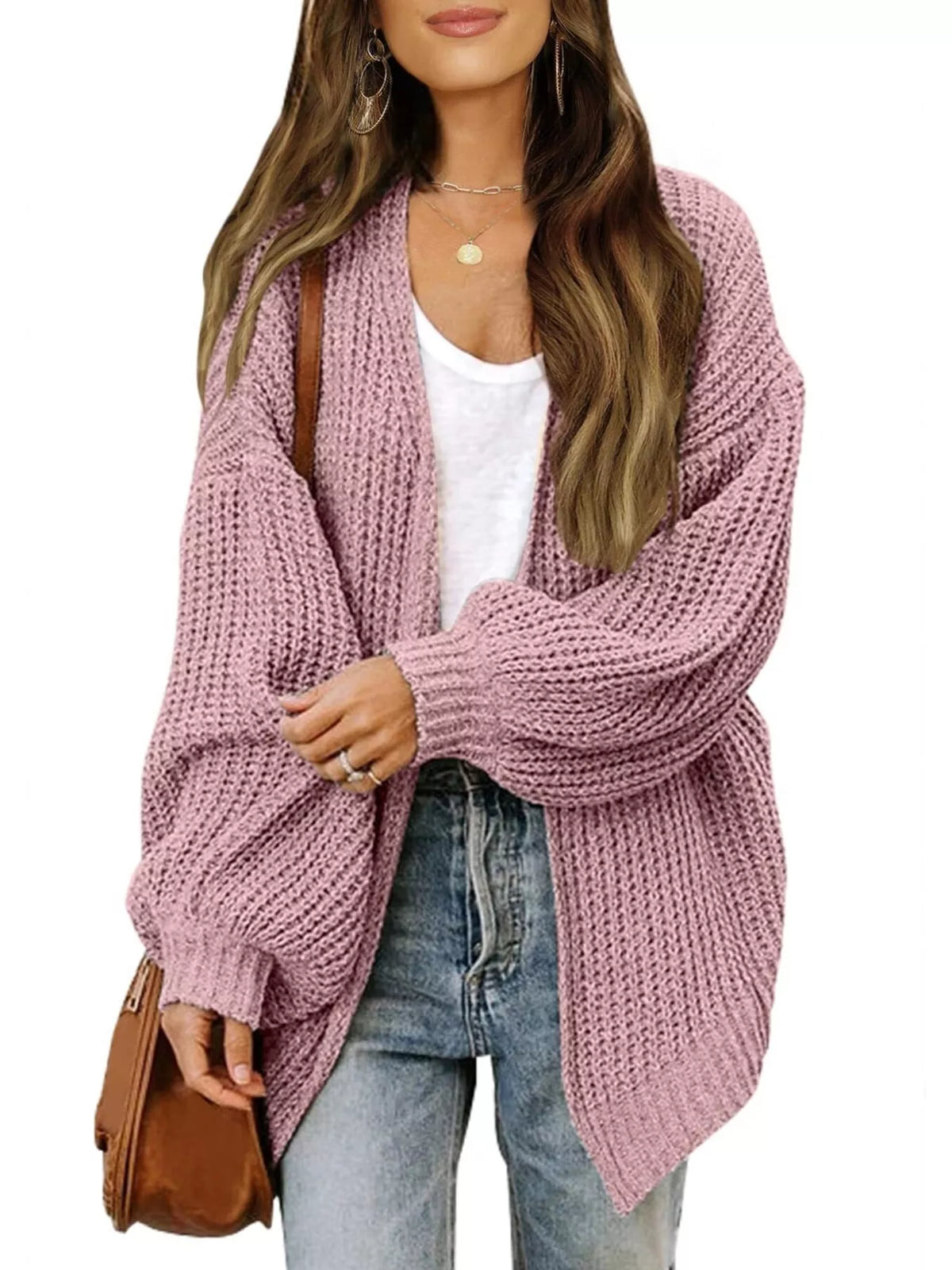 Women's open-front chunky knit cardigan