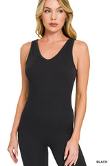 Trendsi Zenana Ribbed Bra Padded Sports Seamless Bodysuit - Activewear