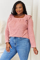 Trendsi Double Take Square Neck Ruffle Shoulder Long Sleeve T-Shirt -