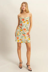 Trendsi HYFVE Floral Cowl Neck Flirty Satin Mini Dress - Dresses