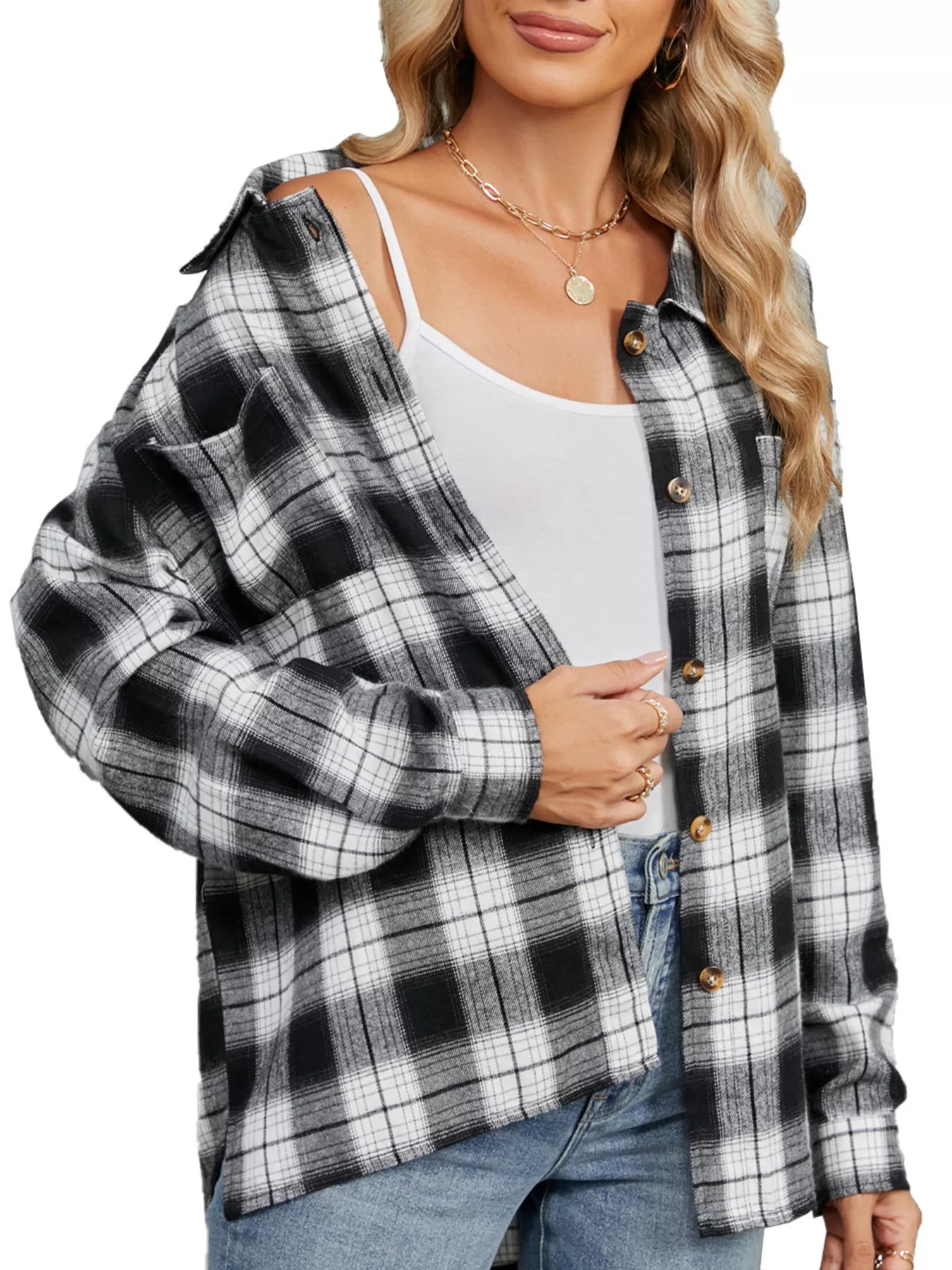 Trendsi Plaid Button Up Shirt -