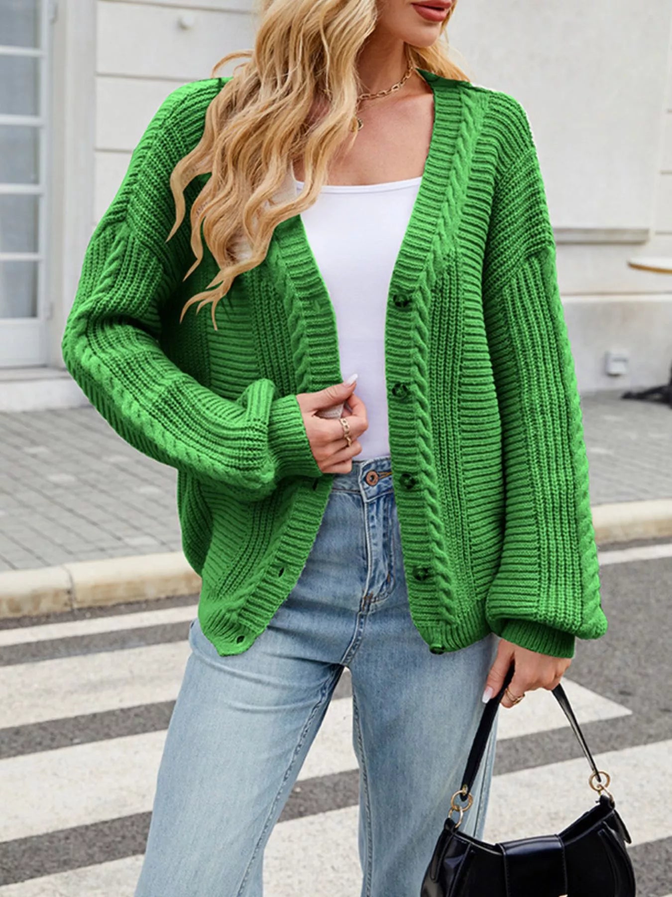 Trendsi Cable Knit Button-Up Cardigan -