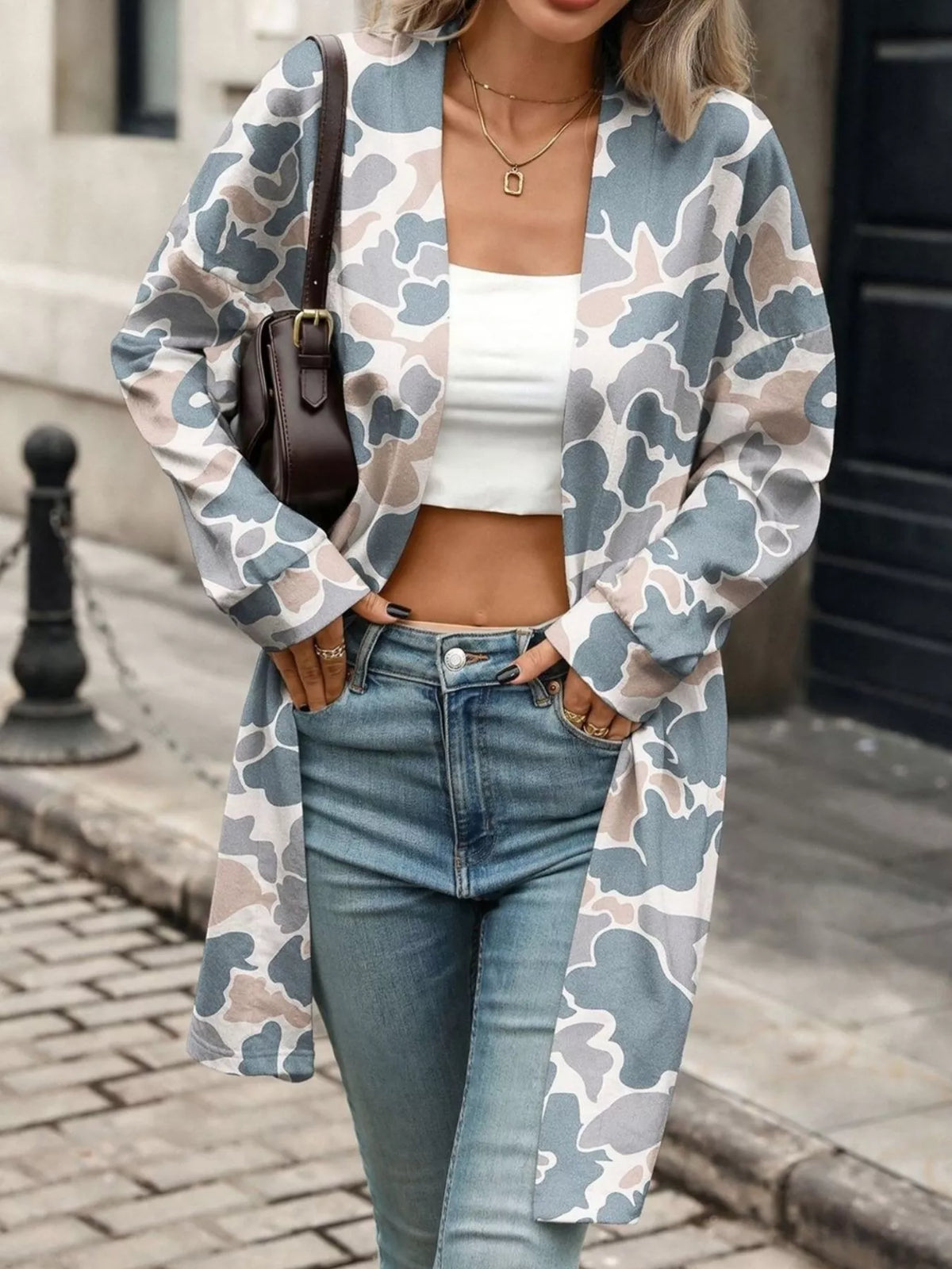 Trendsi Printed Open Front Cardigan -