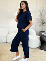 Trendsi Double Take Full Size Texture Short Sleeve Top and Pants Set -