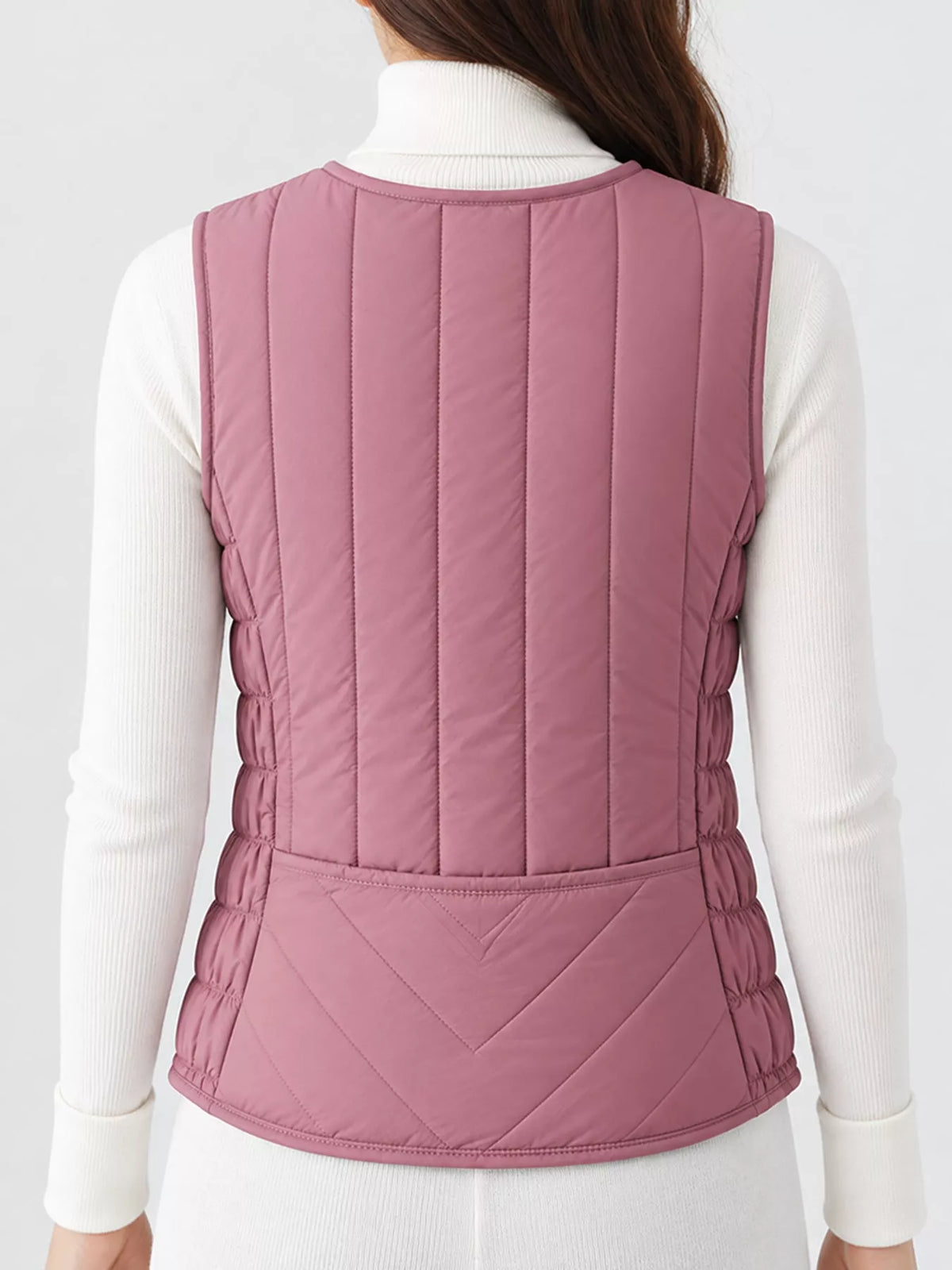 Quilted Button Up Vest in mauve, back view