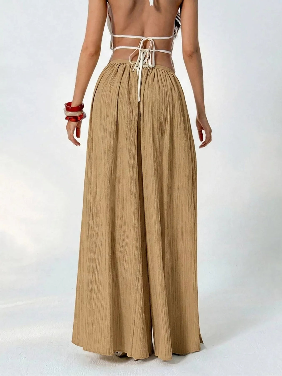 High-Waisted Pleated Wide-Leg Trousers, back view
