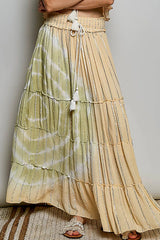 Trendsi POL Shimmer Tiered Reverse Ruffle Smocked Waist Maxi Skirt -