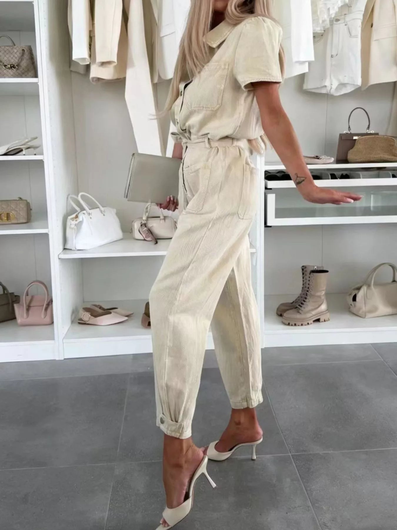 Trendsi Vintage Wash Short Sleeve Denim Jumpsuit -