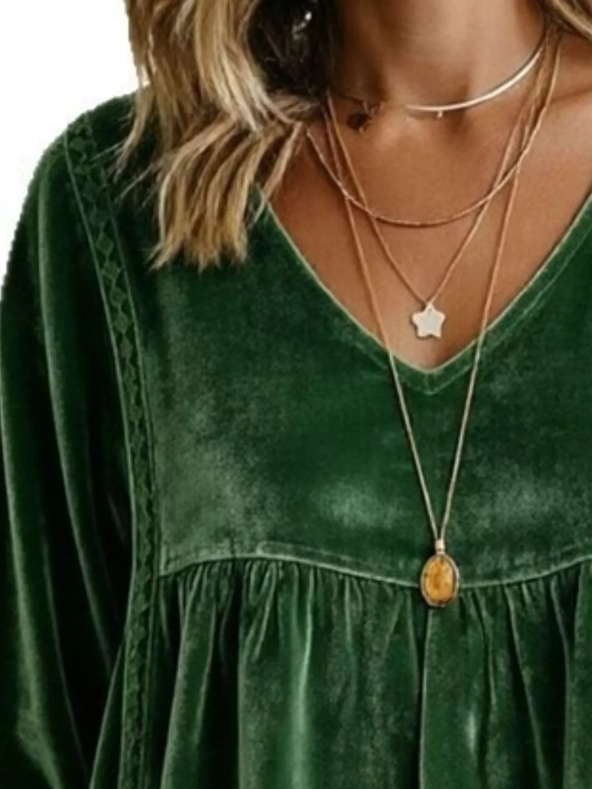 Women's V-Neck Long-Sleeve Velvet Blouse with Lace Trim — alternate view 28