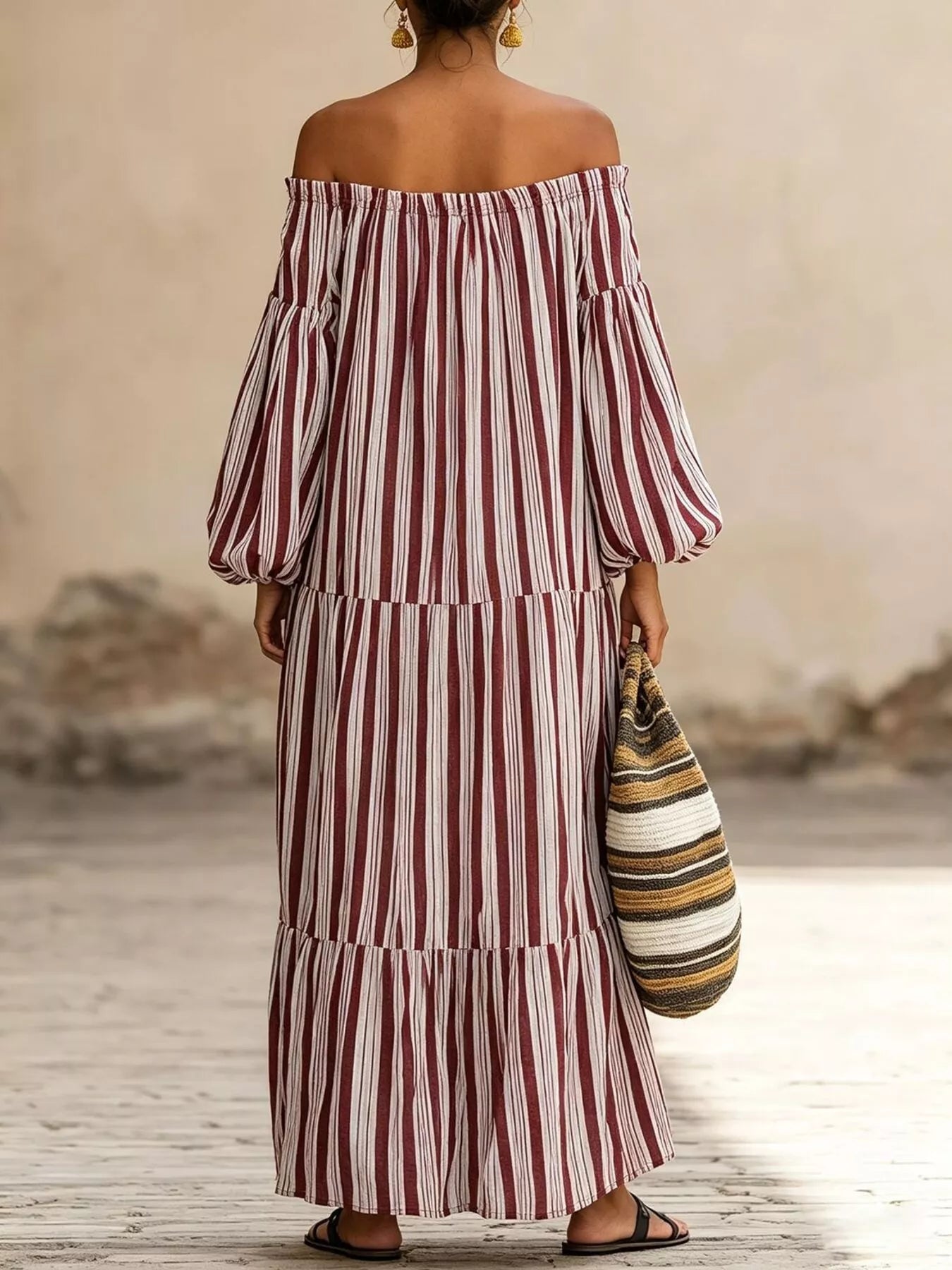 Trendsi Off-Shoulder Striped Maxi Dress -