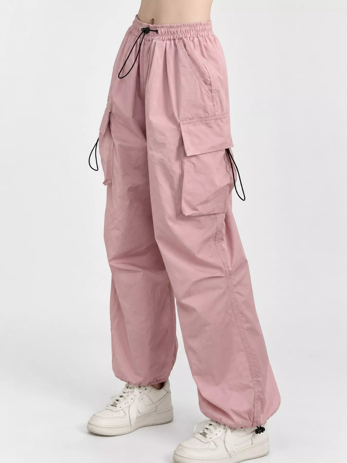Blush drawstring cargo pants, side view