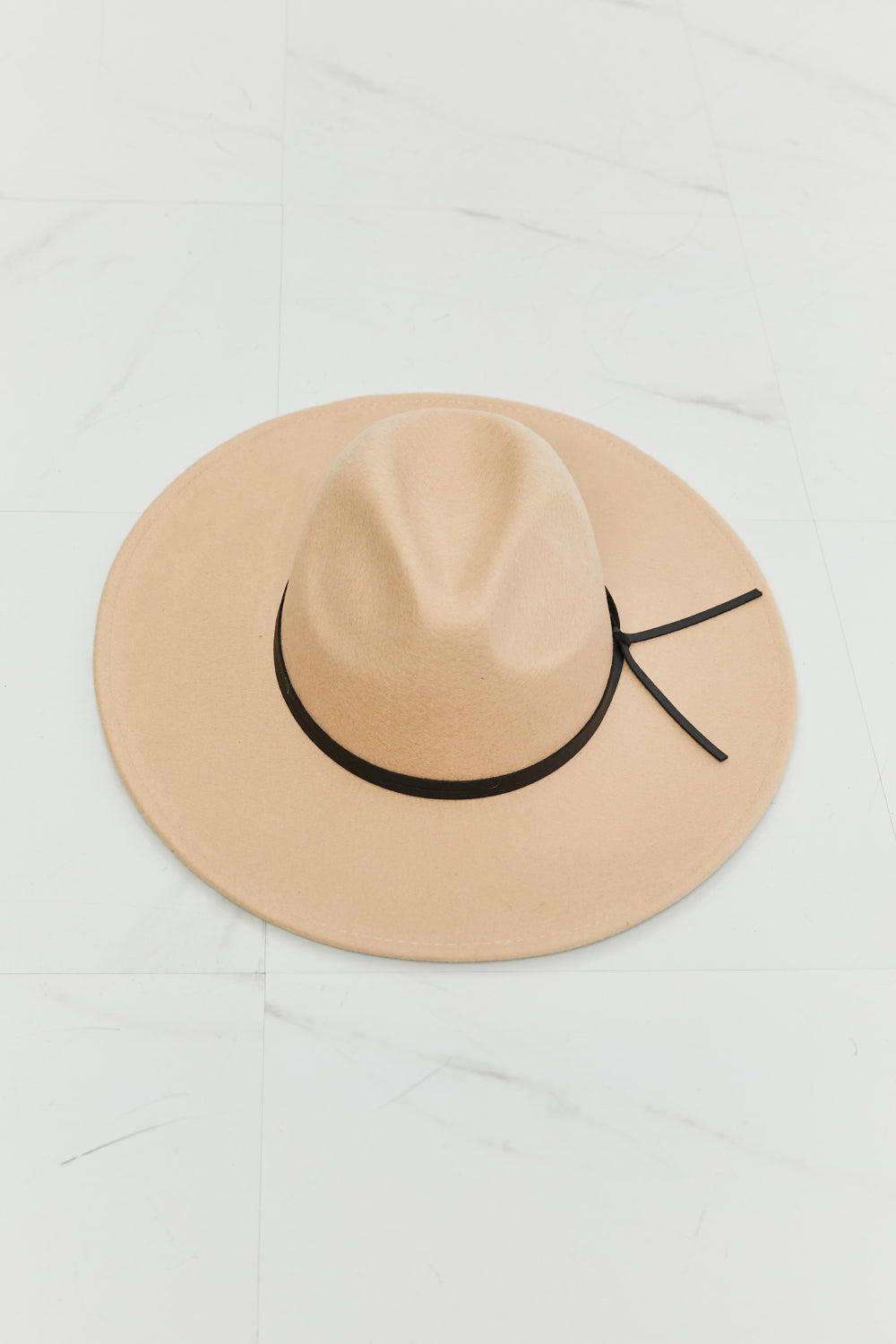 Women's Beige Fedora Hat With Faux Leather Knot Adjustable Strap — product view 5