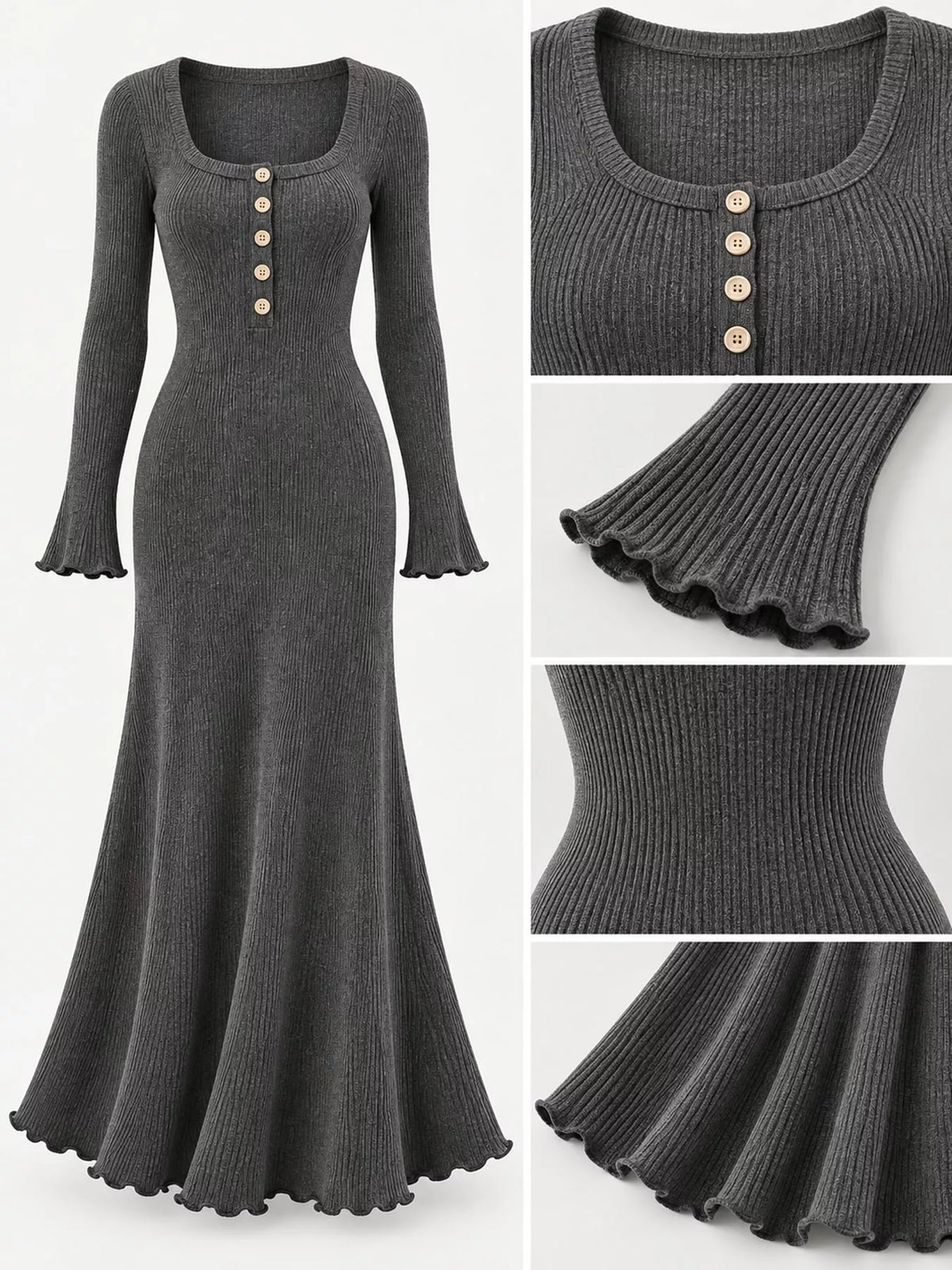Ribbed maxi dress, gray detail collage