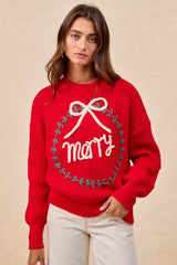 Trendsi BiBi Christmas Wreath Merry Letter Knit Top -
