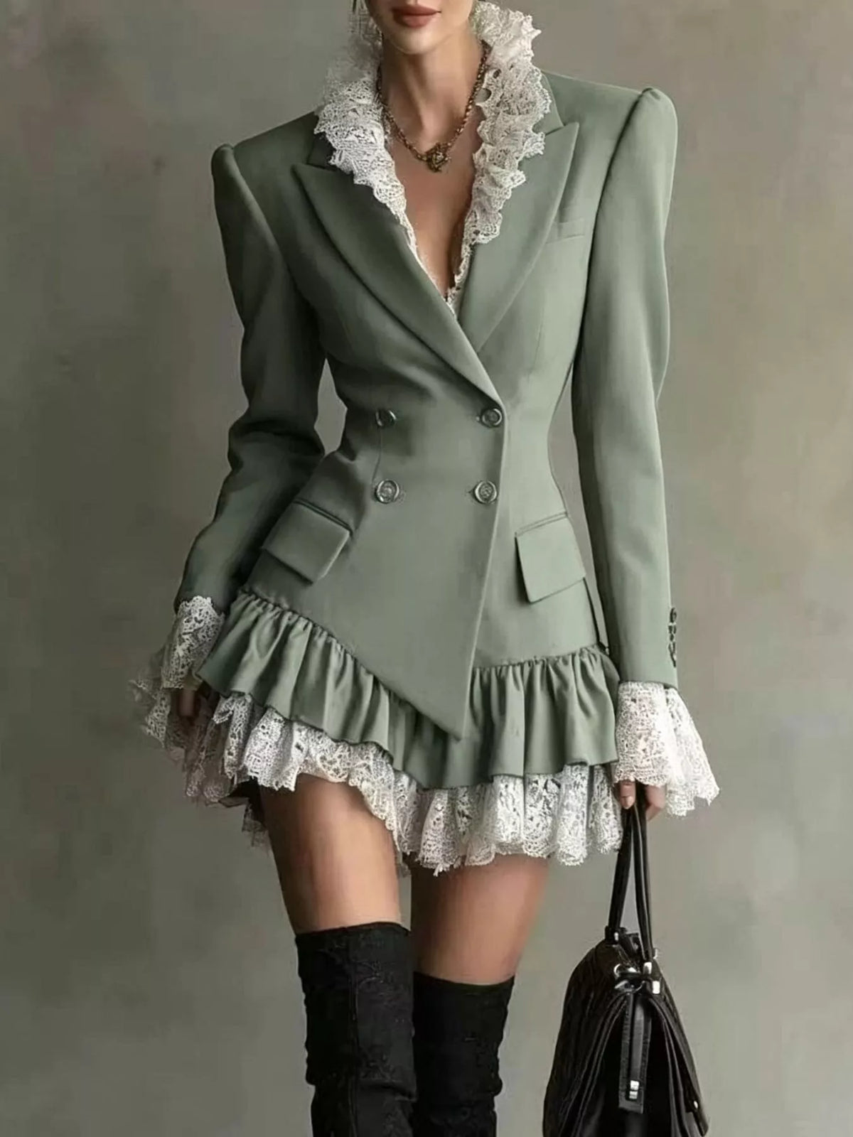 Collared long sleeve mini dress, front view on model