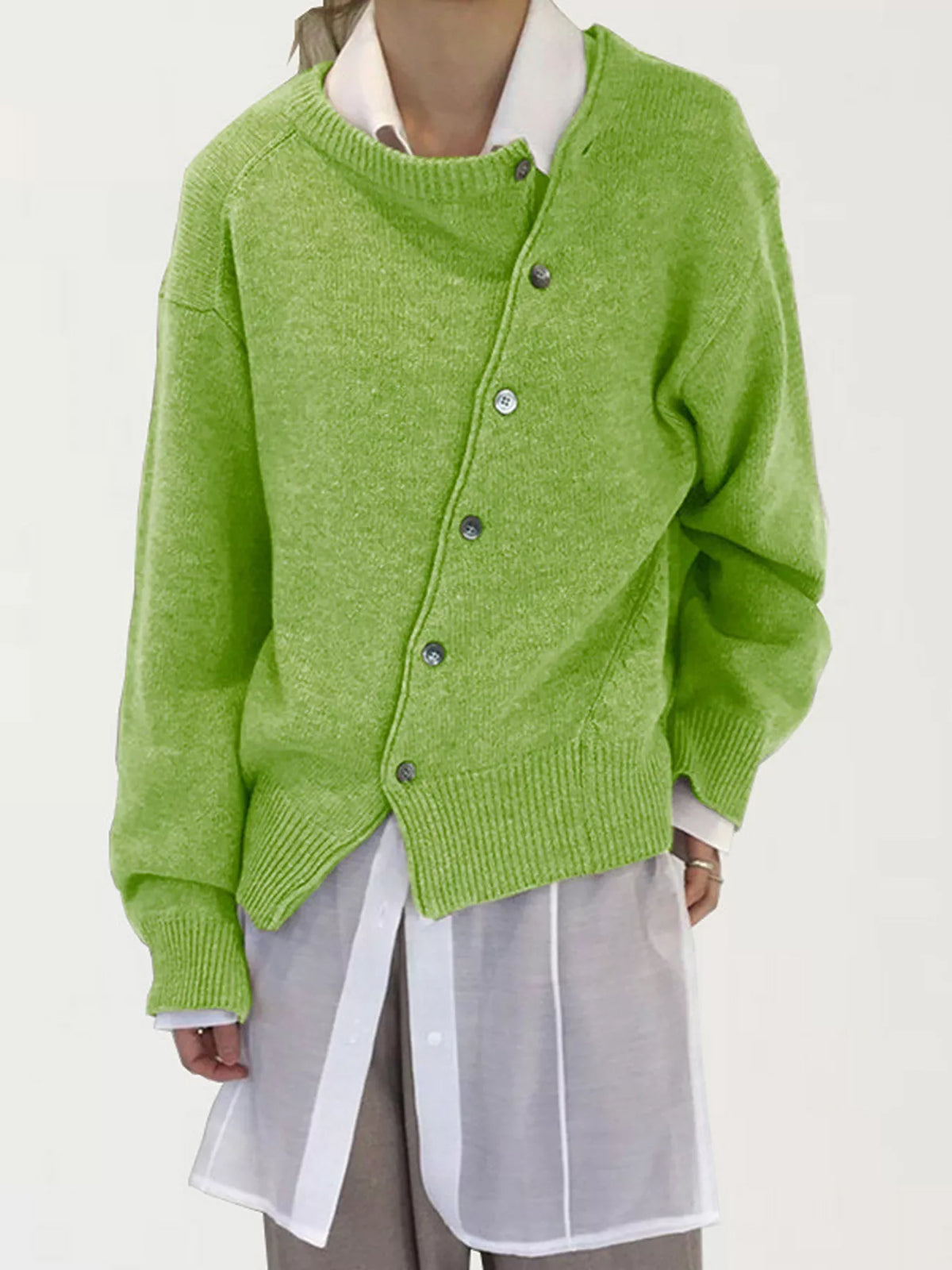 Trendsi Asymmetric Button-Down Sweater -