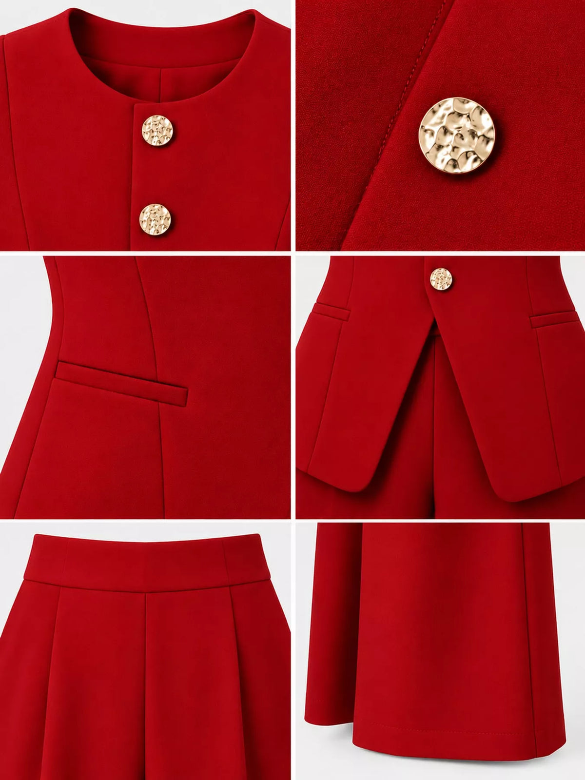 Button-Down Vest and Wide-Leg Pants Set, detail view in red