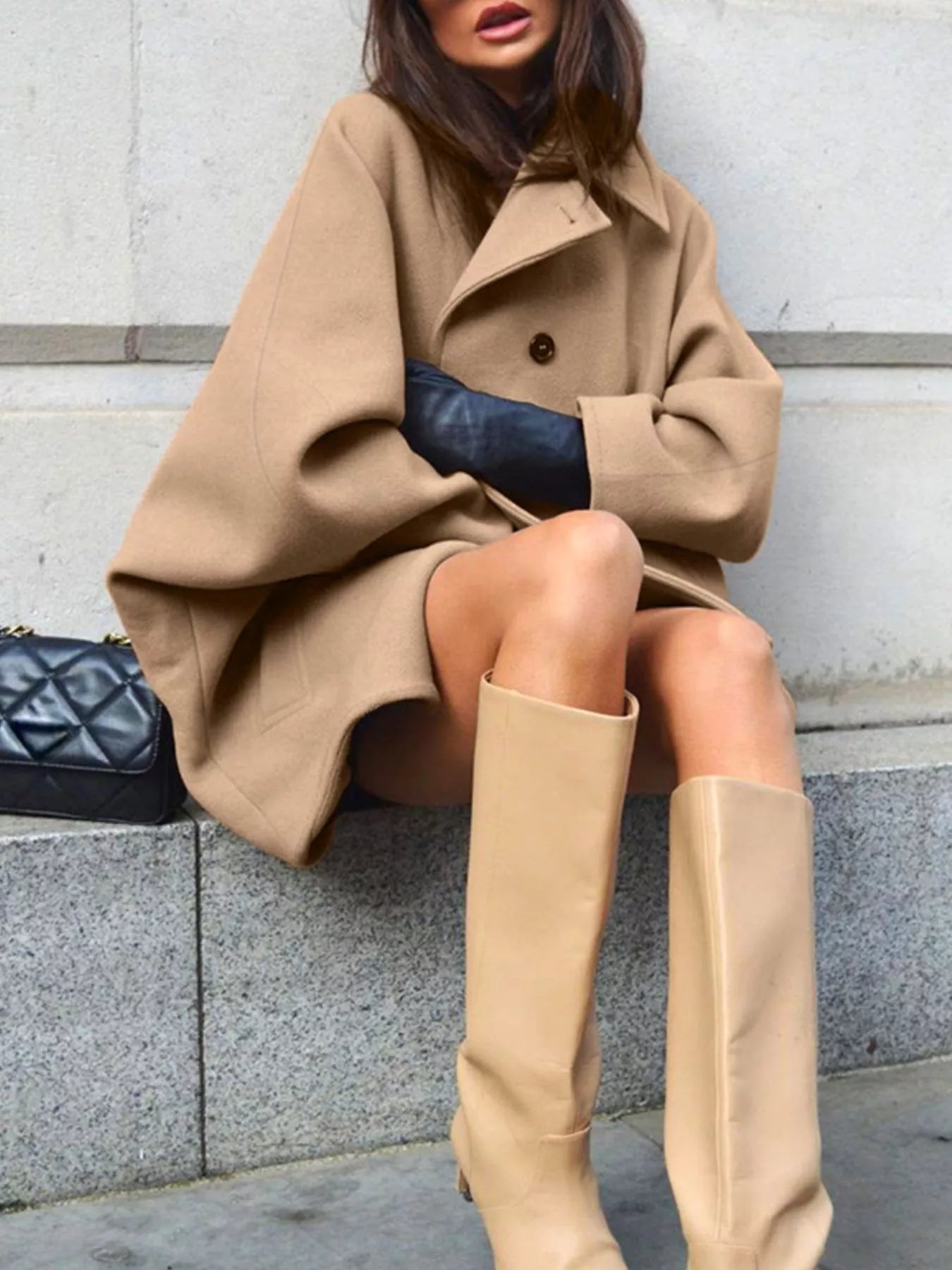 Trendsi Oversized Lapel Collar Button-Down Coat -