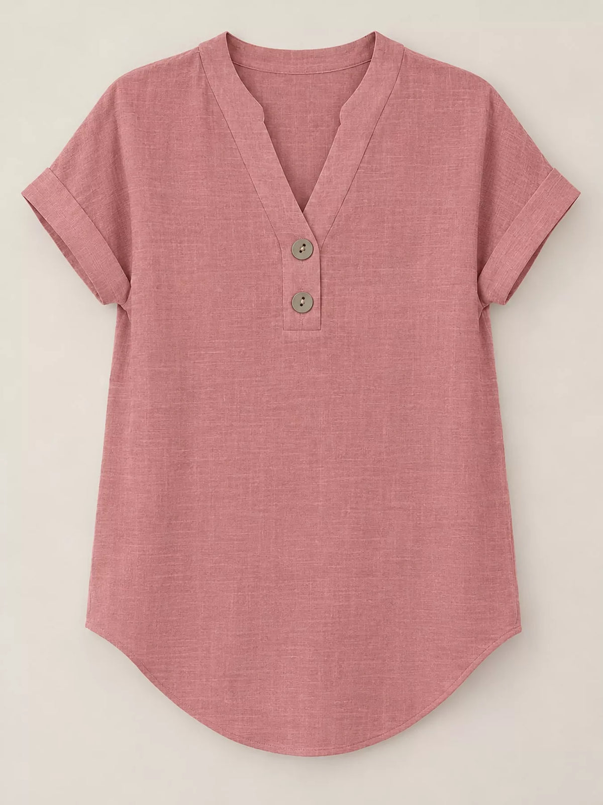 Dusty pink button detail short sleeve blouse, front view