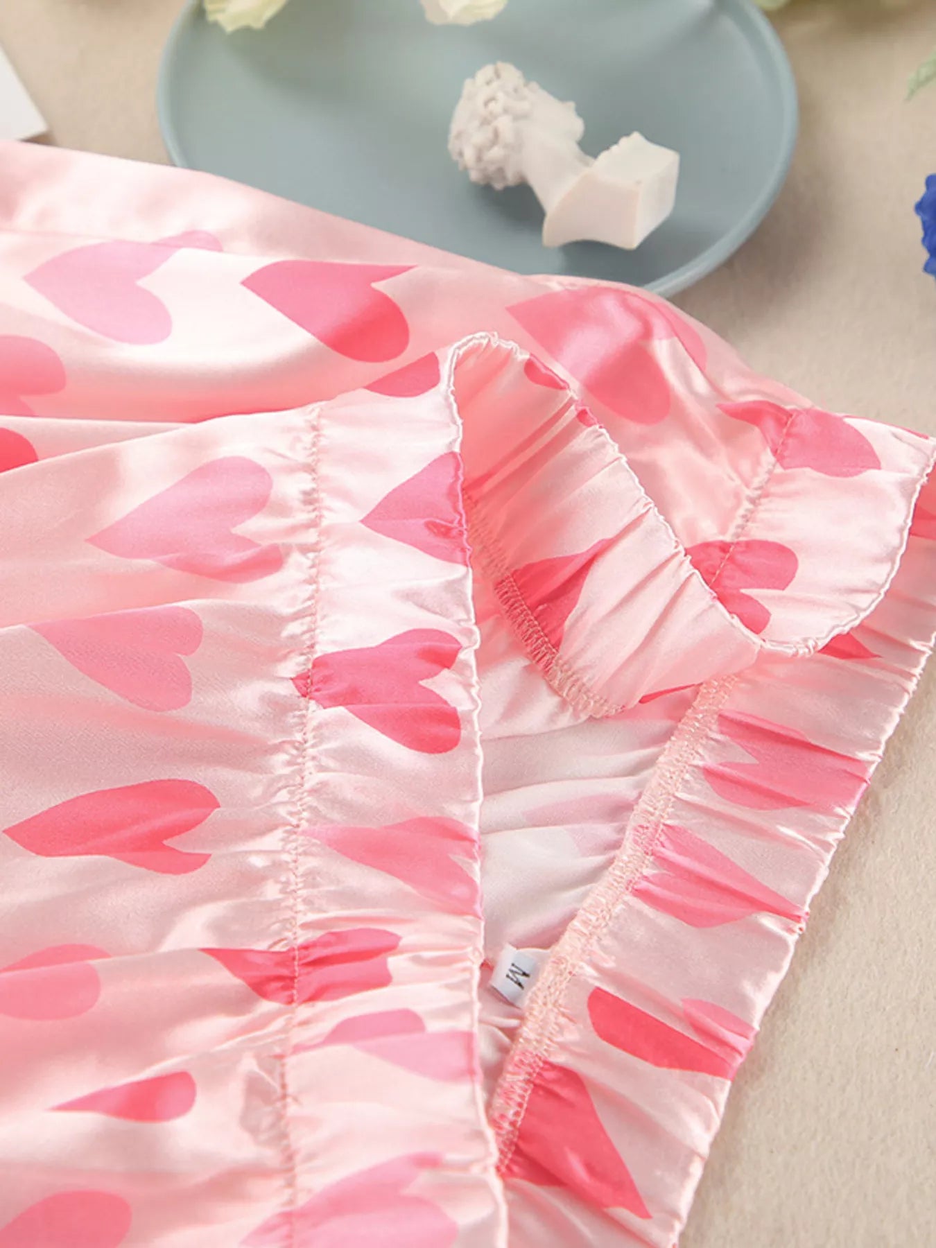 Trendsi Heart Print Button Up Top and Pants Lounge Set -