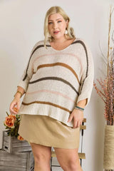 Trendsi ADORA Full Size Multi Color Strip Sweater Plus Size -