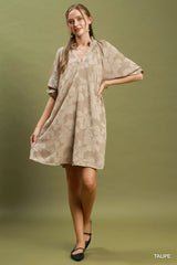 Trendsi Umgee Floral Textured Jacqaurd V-Neck Dress -