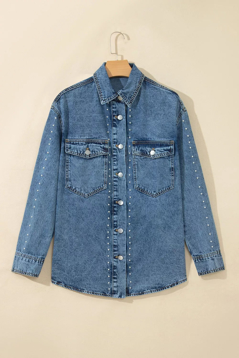 Trendsi Rivet Embellished Western Style Regular Fit Long Sleeve Denim Jacket -