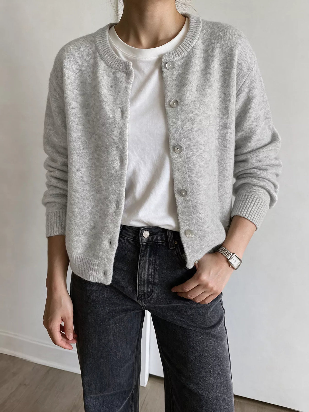 Trendsi Crew Neck Button-Down Cardigan -