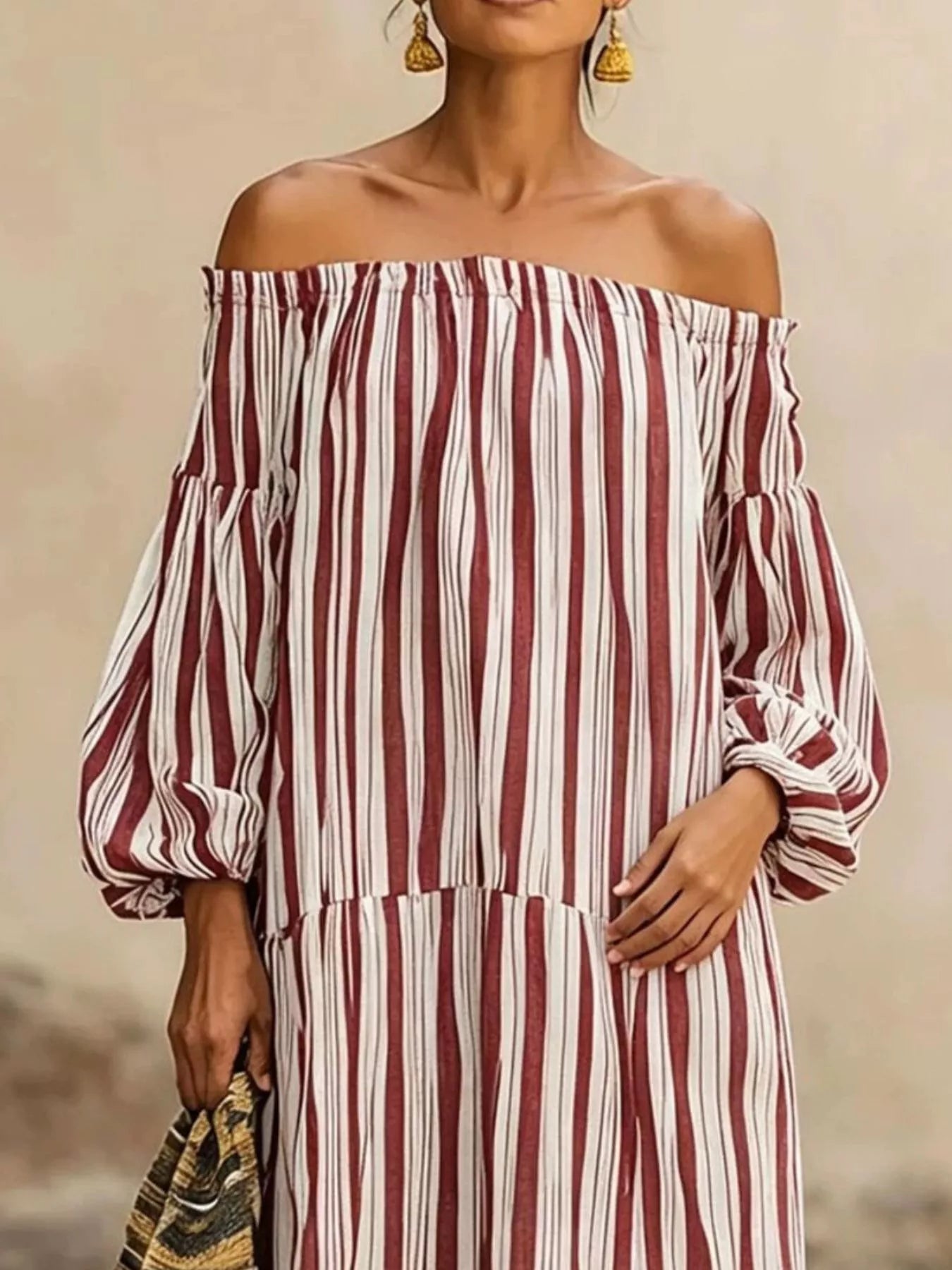 Trendsi Off-Shoulder Striped Maxi Dress -