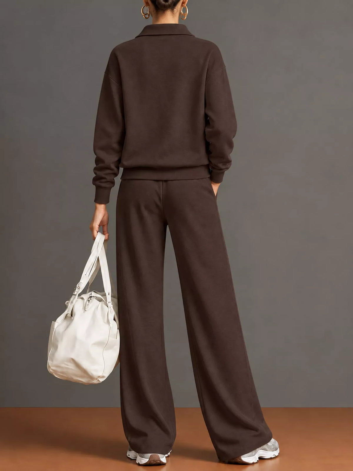Half Zip Long Sleeve Top and Pants Set — back view