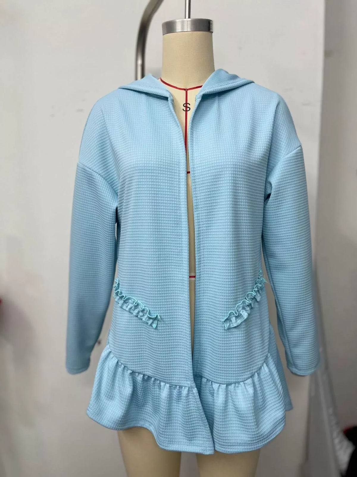 Ruffle Hem Zip-Up Hooded Jacket — garment front