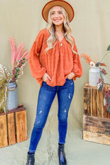 Trendsi And The Why Swiss Dot V Neck Balloon Sleeve Woven Blouse -