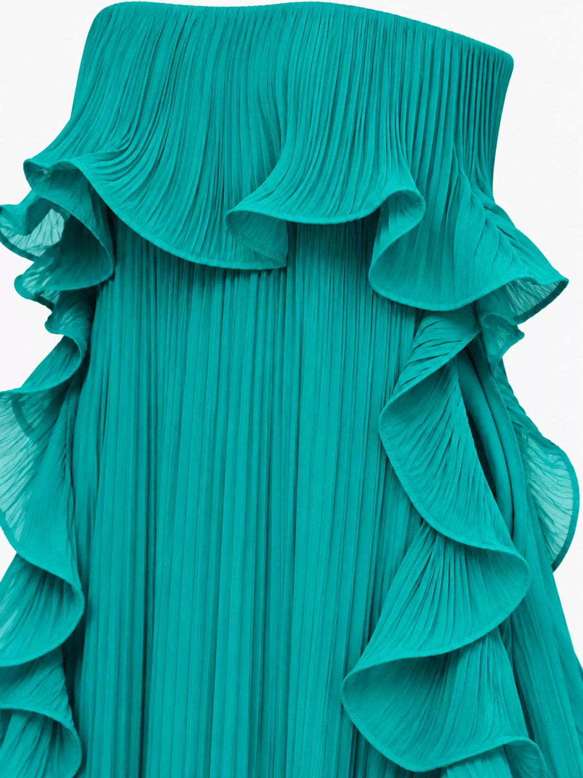 Ruffled Strapless Pleated Maxi Dress — construction details
