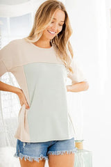 Trendsi Heimish Full Size Contrast Round Neck Short Sleeve T-Shirt Plus Size -