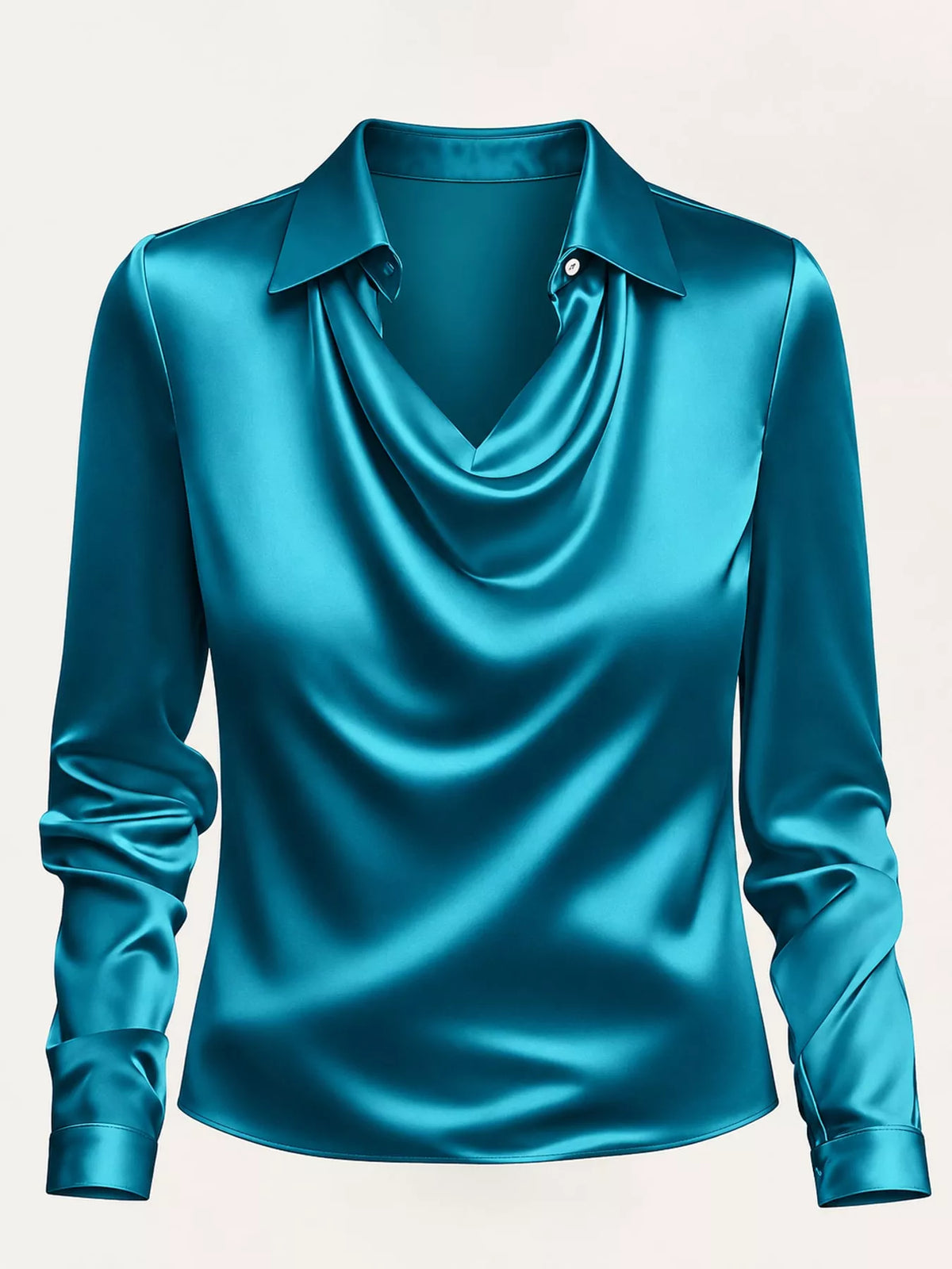 Lake Blue satin cowl neck blouse