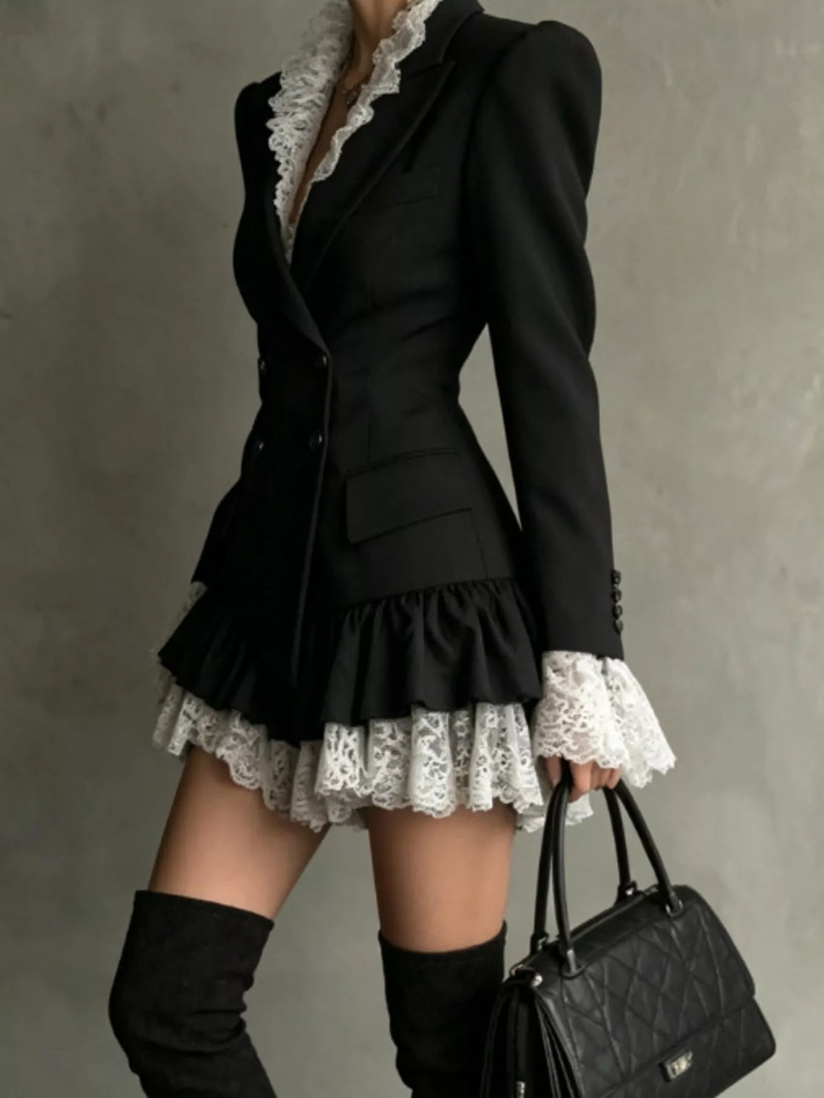 Collared long sleeve mini dress, front view on model