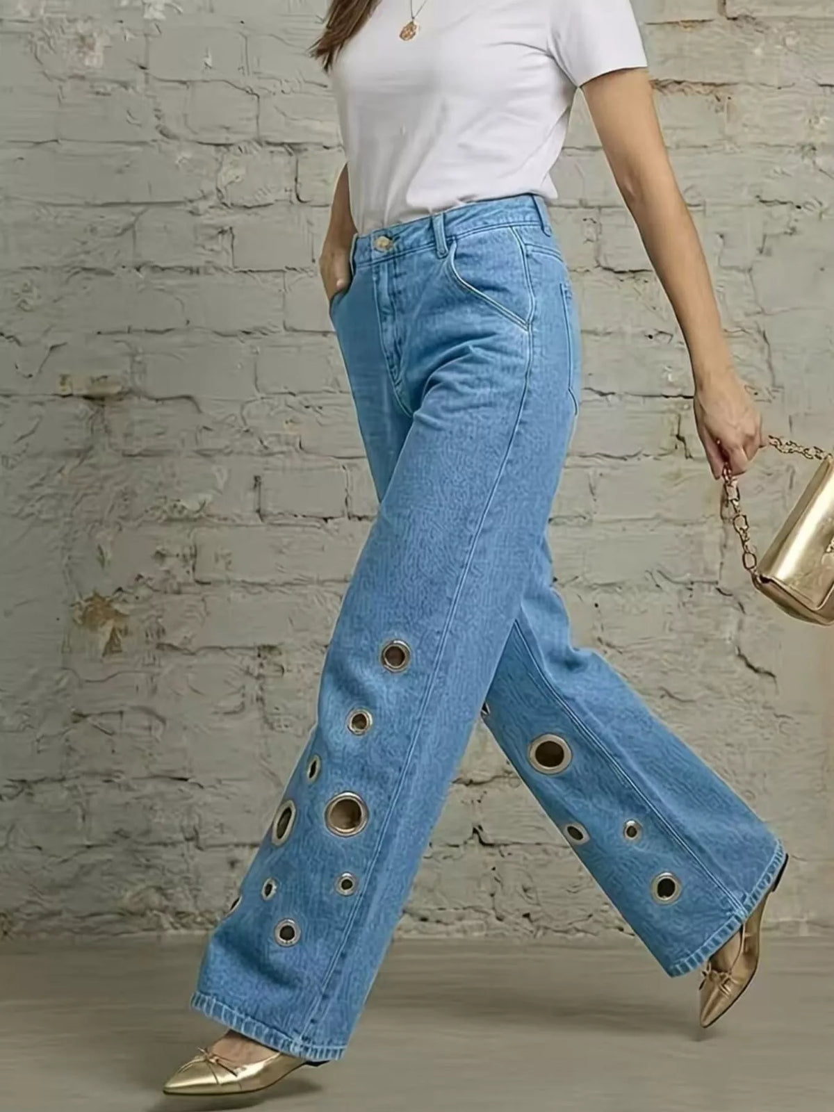 Trendsi Wide Leg Jeans with Eyelet Details -