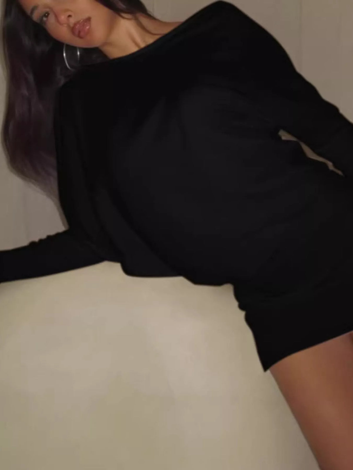 Women's One Shoulder Knit Mini Dress in black — front view