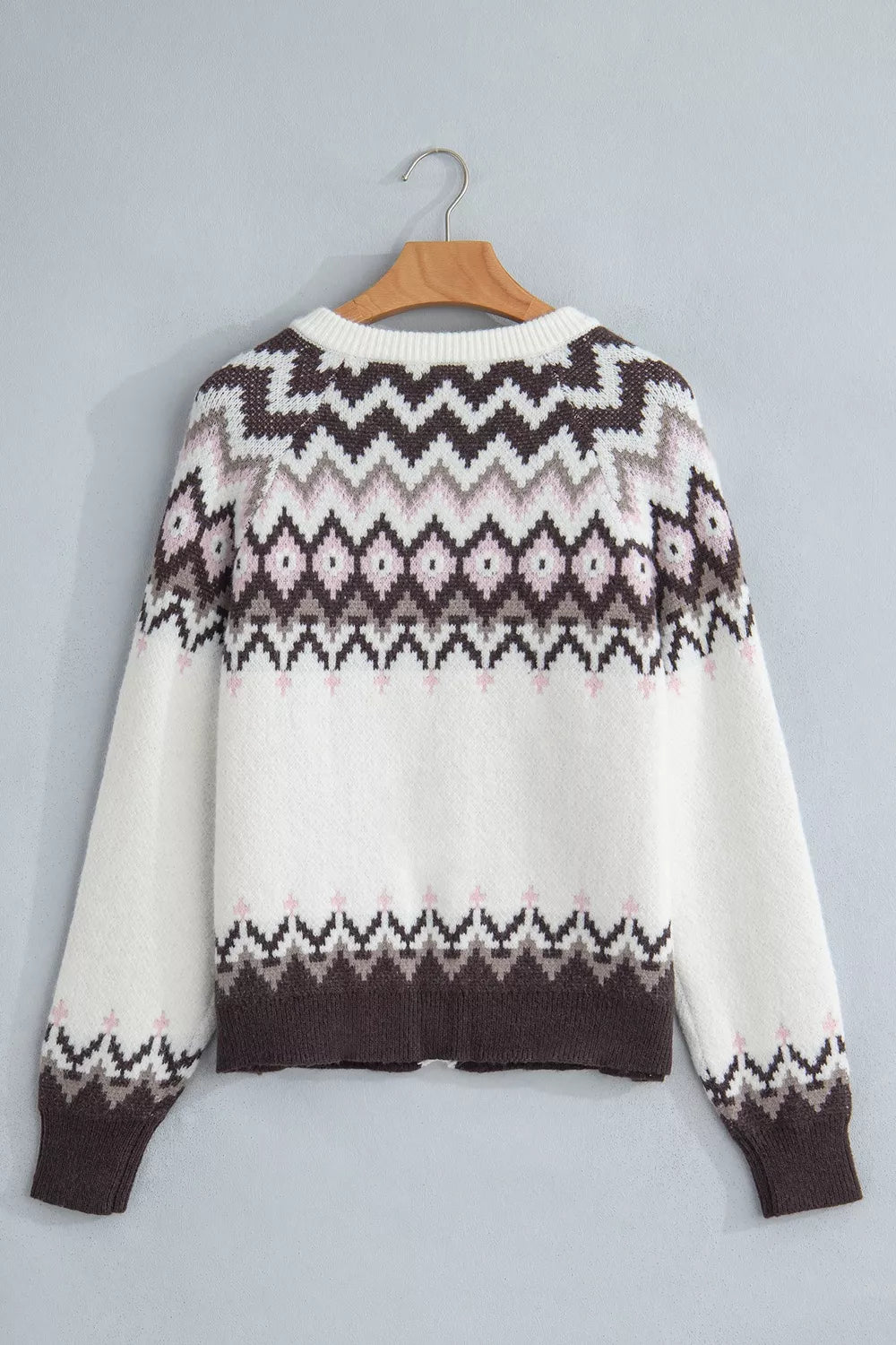 Trendsi Geometric Pattern Brushed Knit Button Cardigan -