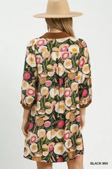Trendsi Umgee Mix Floral Contrast Trim Shift Mini Dress -