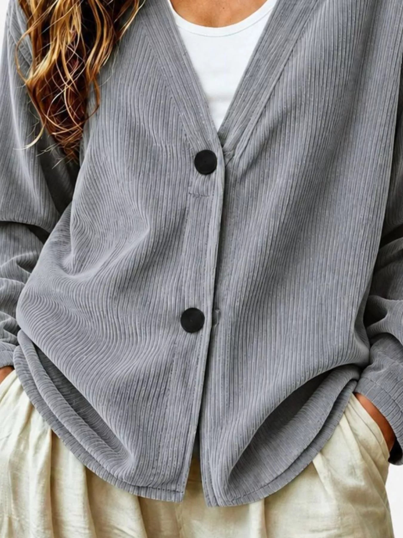Trendsi Casual Corduroy Button-Up Cardigan -