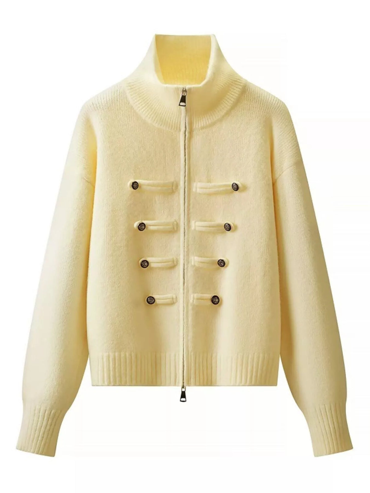 Light Yellow turtleneck zip-up cardigan