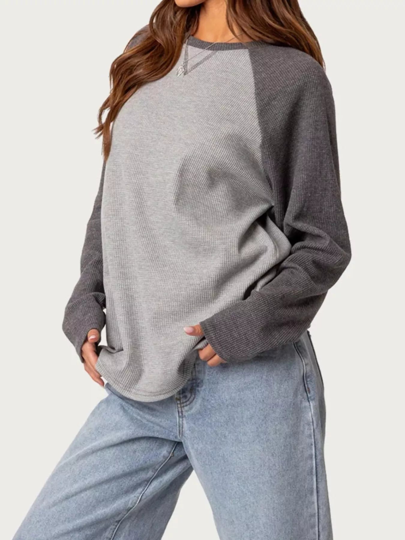 Trendsi Color-Block Raglan Long Sleeve T-Shirt -