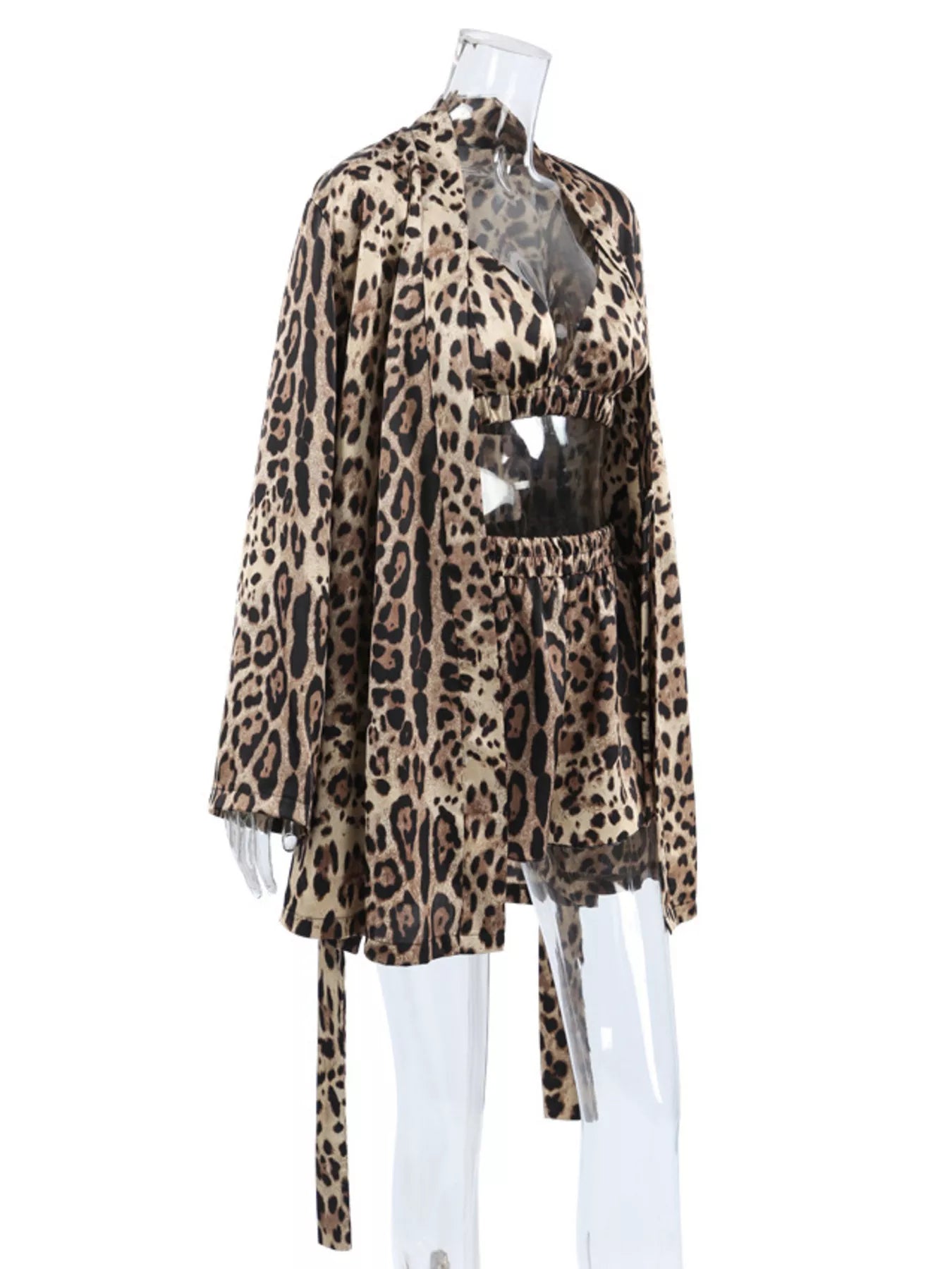 Trendsi Leopard Bra & Cardigan and Shorts Set -