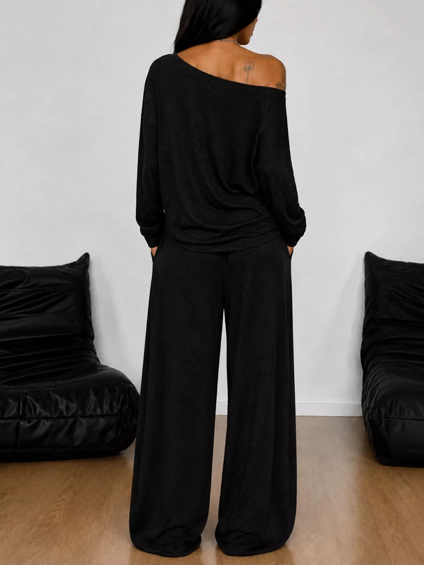 Trendsi Full Size One-Shoulder Top and Drawstring Pants Set Plus Size -