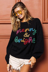 Trendsi BiBi Tinsel Lettering Christmas Sweater -